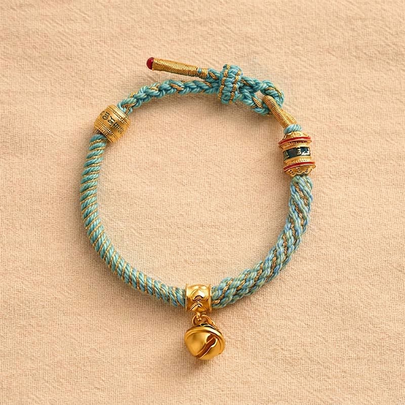 Buddha Stones Copper Enamel Bell Wisdom Tibetan Rope Bracelet