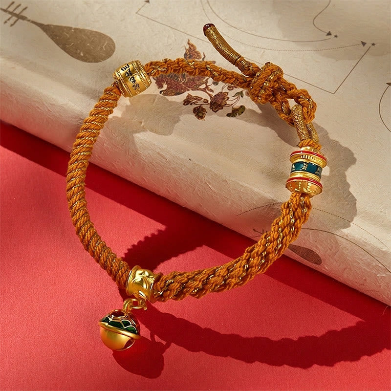 Buddha Stones Copper Enamel Bell Wisdom Tibetan Rope Bracelet