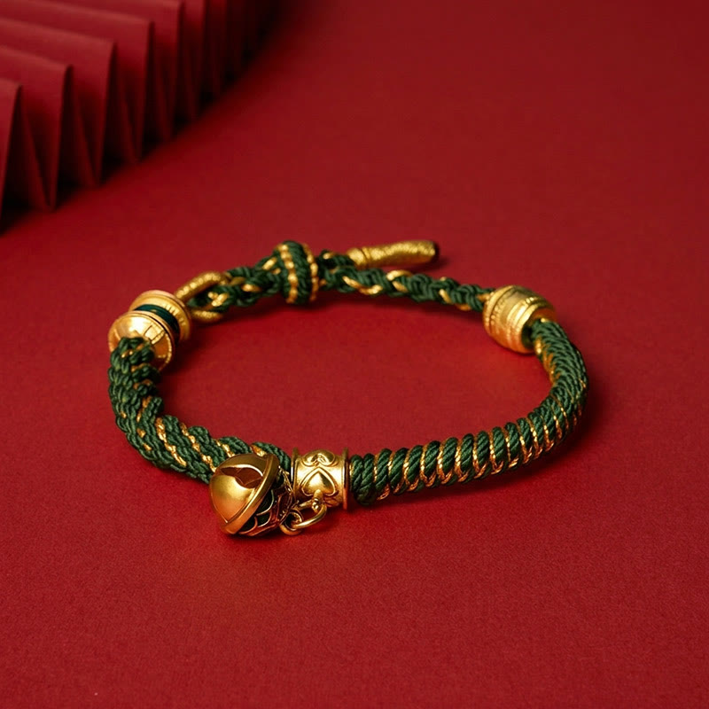 Buddha Stones Copper Enamel Bell Wisdom Tibetan Rope Bracelet