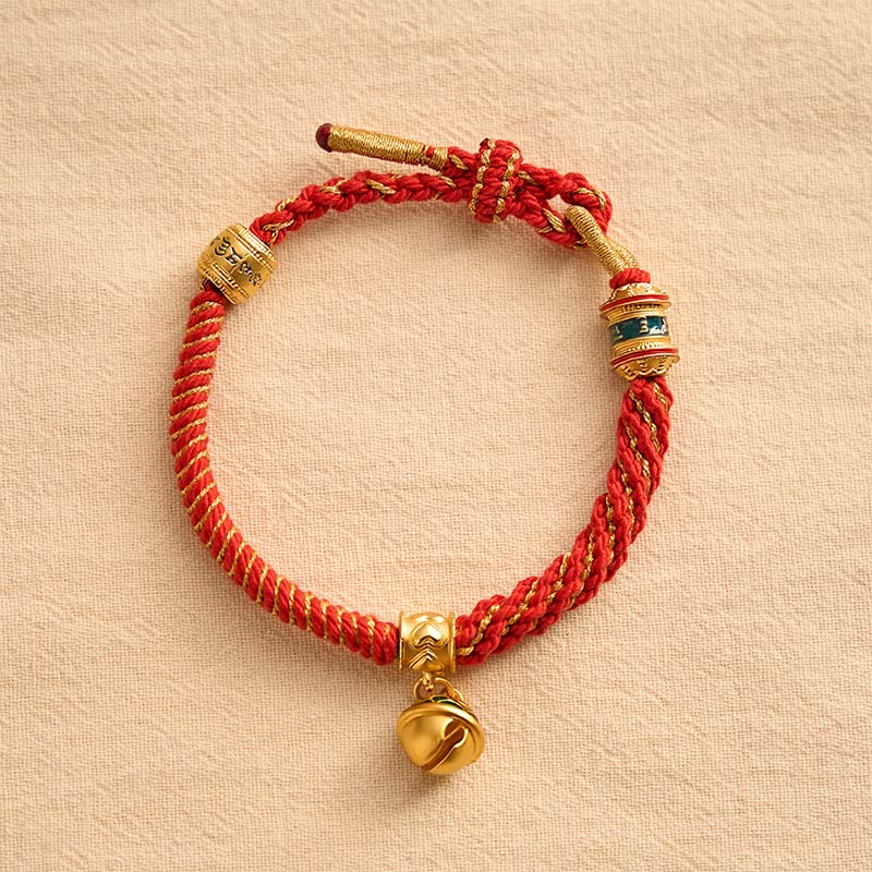 Buddha Stones Copper Enamel Bell Wisdom Tibetan Rope Bracelet
