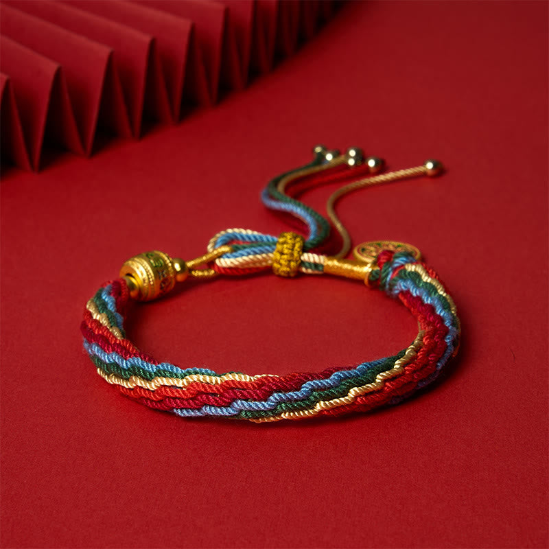 Buddha Stones Multicolor Rope Energy Enamel Om Mani Padme Hum Charm Bracelet