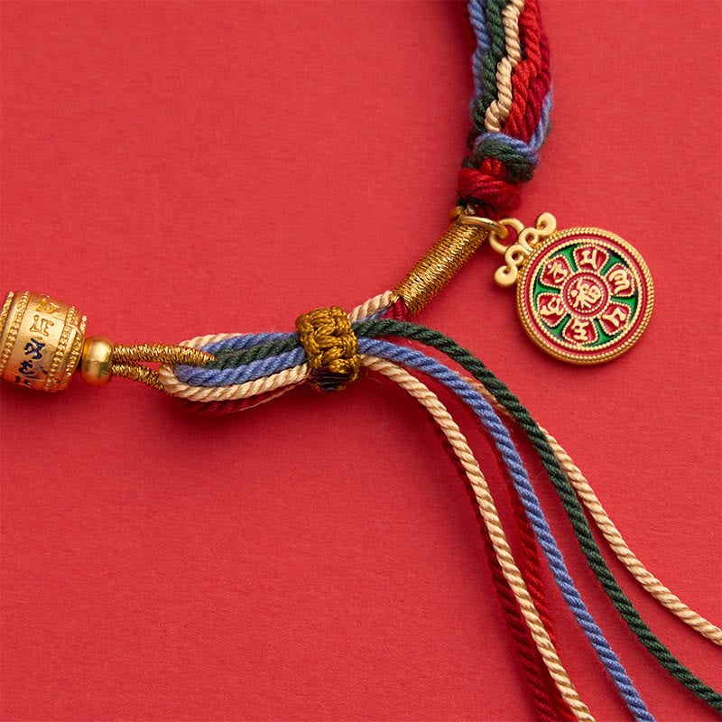 Buddha Stones Multicolor Rope Energy Enamel Om Mani Padme Hum Charm Bracelet