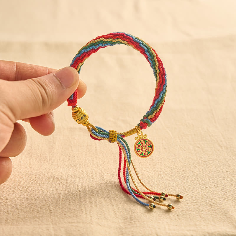 Buddha Stones Multicolor Rope Energy Enamel Om Mani Padme Hum Charm Bracelet