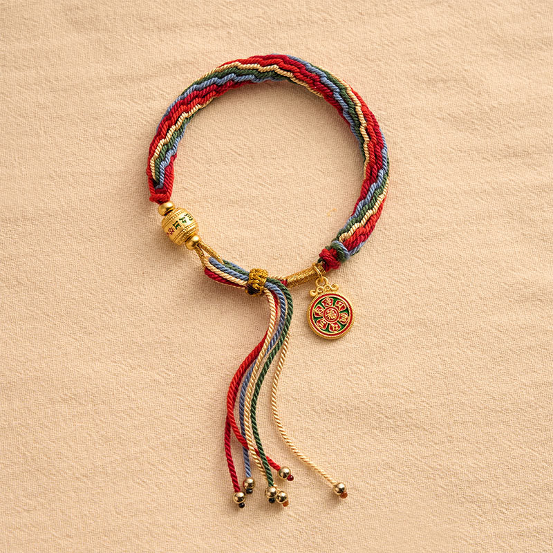 Buddha Stones Multicolor Rope Energy Enamel Om Mani Padme Hum Charm Bracelet