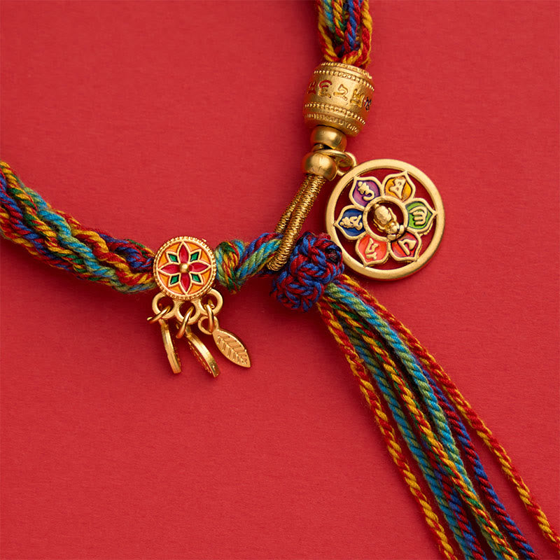 Buddha Stones Tibetan Multicolor Rope Enamel Om Mani Padme Hum Charm Bracelet