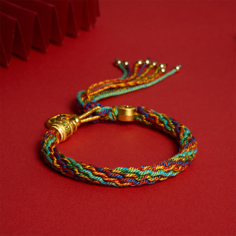 Buddha Stones Tibetan Multicolor Rope Enamel Om Mani Padme Hum Charm Bracelet