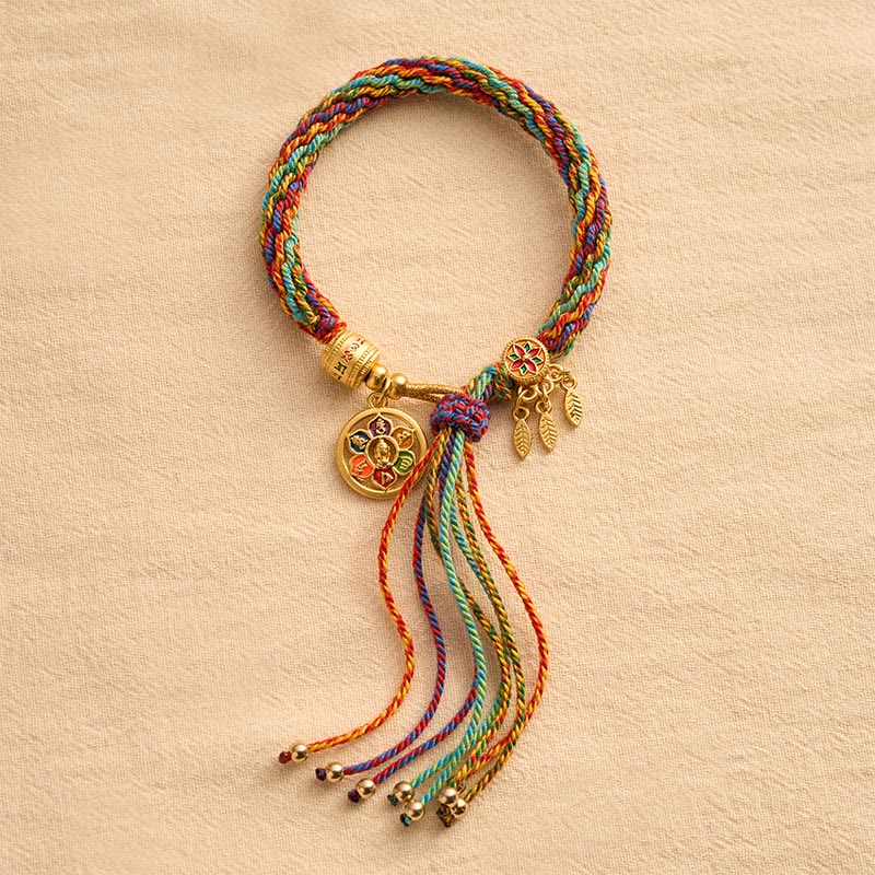 Buddha Stones Tibetan Multicolor Rope Enamel Om Mani Padme Hum Charm Bracelet