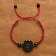 Buddha Stones Red String Black Obsidian Round Bagua Blessing Bracelet