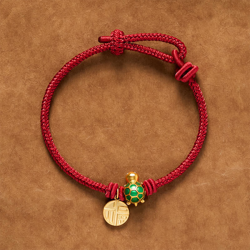 Buddha Stones Fu Character Turtle Red String Fortune Bracelet