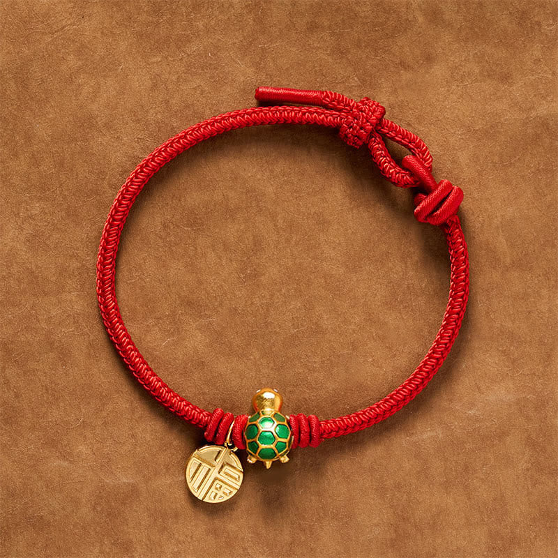 Buddha Stones Fu Character Turtle Red String Fortune Bracelet