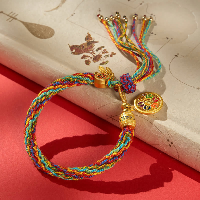 Buddha Stones Tibetan Multicolor Rope Enamel Om Mani Padme Hum Charm Bracelet