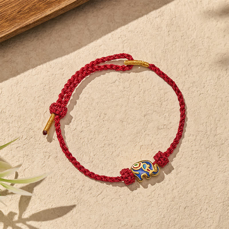 Buddha Stones Elephant Red String Woven Wisdom Bracelet