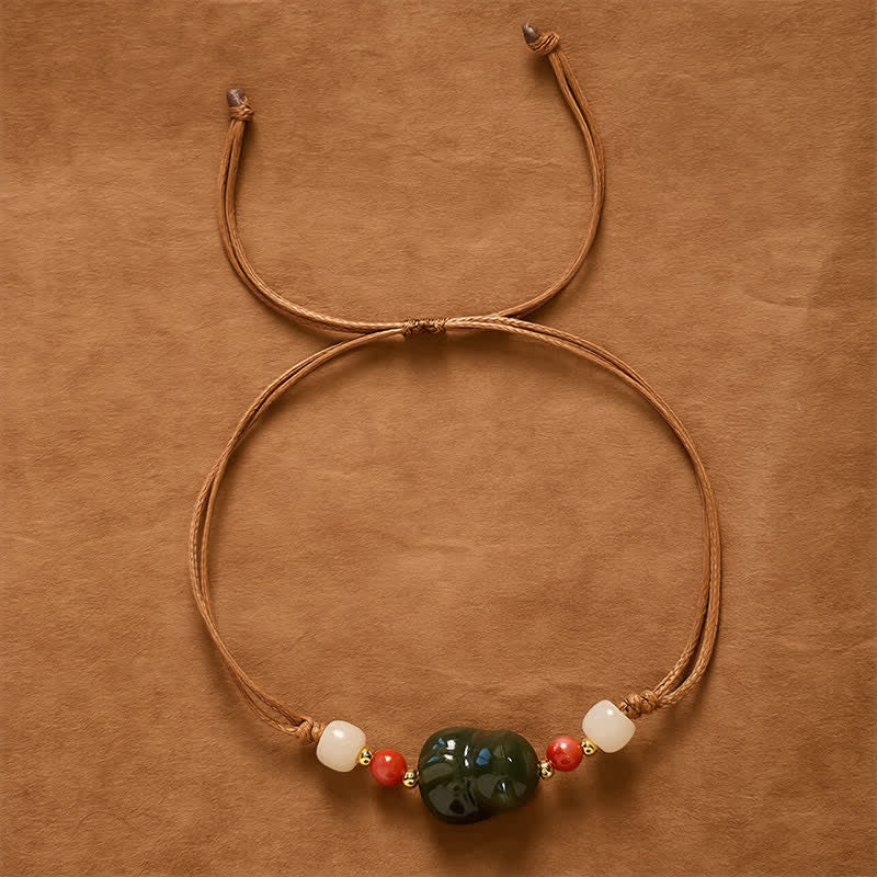 EverestArtstudios Natural Hetian Jade Cat Hand-Woven Abundance Bracelet