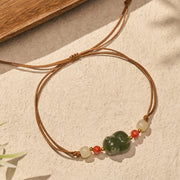EverestArtstudios Natural Hetian Jade Cat Hand-Woven Abundance Bracelet