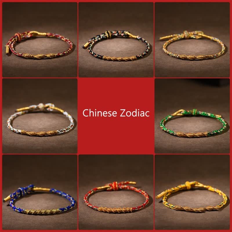 Buddha Stones Handmade Chinese Zodiac Luck Strength Braided Rope Bracelet