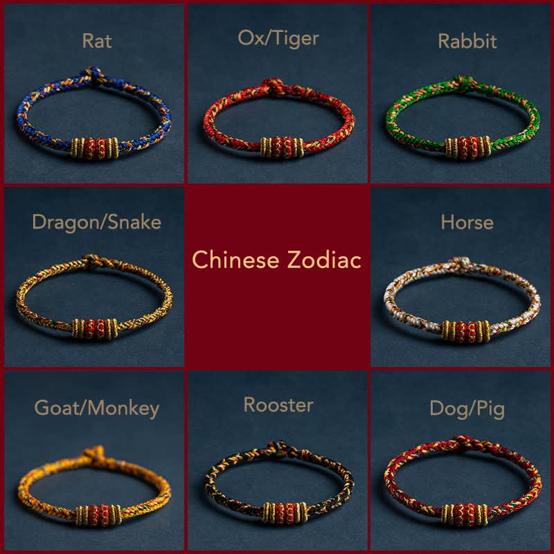 Buddha Stones Tibet Handmade Chinese Zodiac Luck Strength Braided String Bracelet