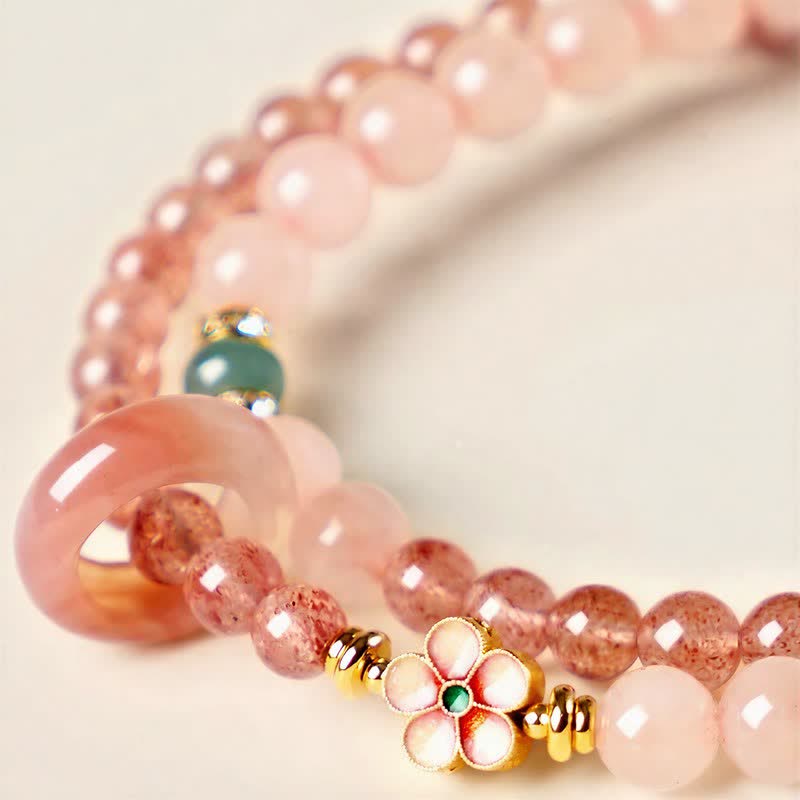 Buddha Stones Natural Strawberry Quartz Rose Quartz Peach Blossom Love Double-wrap Bracelet