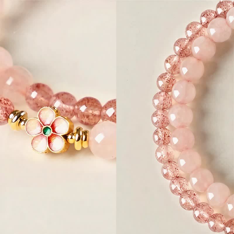 Buddha Stones Natural Strawberry Quartz Rose Quartz Peach Blossom Love Double-wrap Bracelet