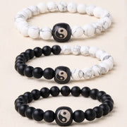 EverestArtStudios Black Onyx White Turquoise Yin Yang Balance Round Bead Bracelet