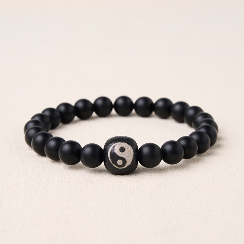 EverestArtStudios Black Onyx White Turquoise Yin Yang Balance Round Bead Bracelet