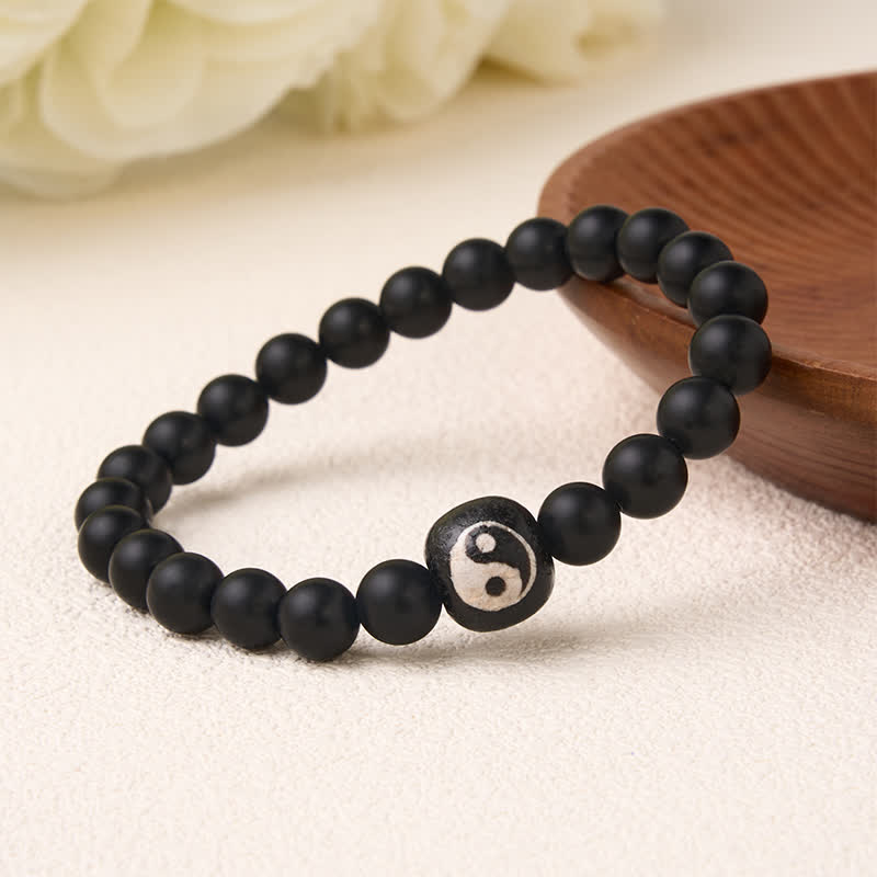 EverestArtStudios Black Onyx White Turquoise Yin Yang Balance Round Bead Bracelet