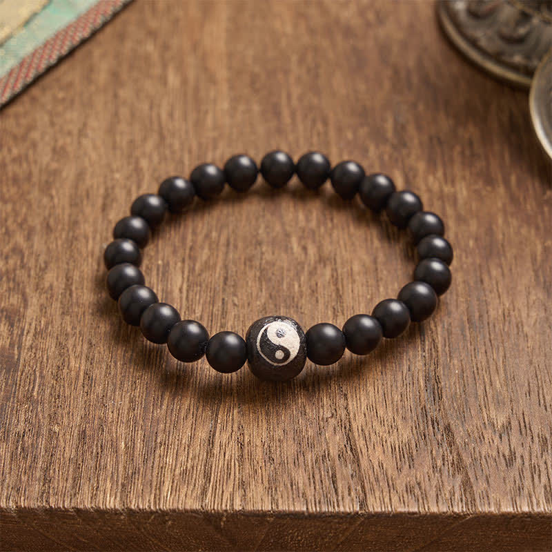 EverestArtStudios Black Onyx White Turquoise Yin Yang Balance Round Bead Bracelet