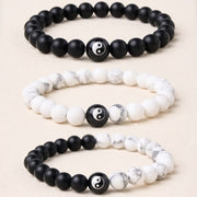 EverestArtStudios Black Onyx White Turquoise Yin Yang Black Obsidian Round Bead Balance Bracelet
