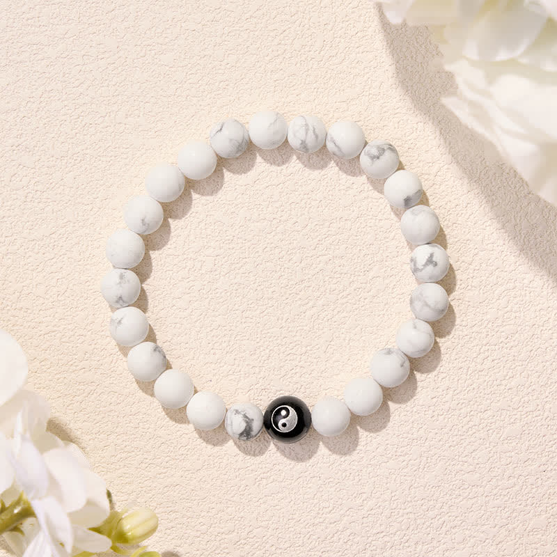 EverestArtStudios Black Onyx White Turquoise Yin Yang Black Obsidian Round Bead Balance Bracelet