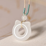 EverestArtstudios Tianshan Jade Peace Buckle Cat Prosperity Pendant Necklace