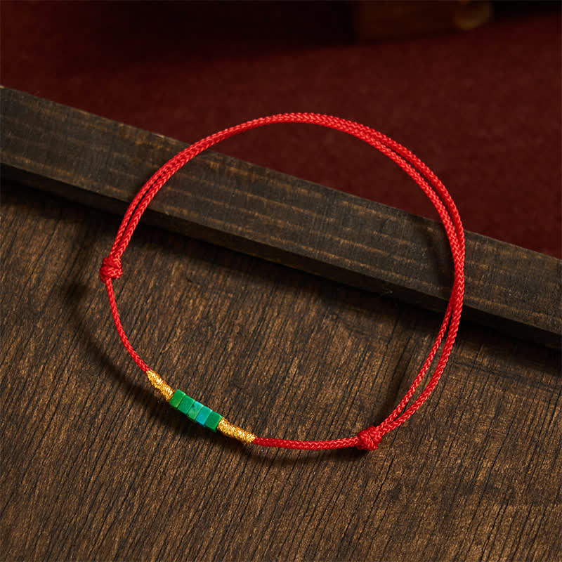 EverestArtStudios Ultra-fine Turquoise Square Beads Protection Red Rope Bracelet