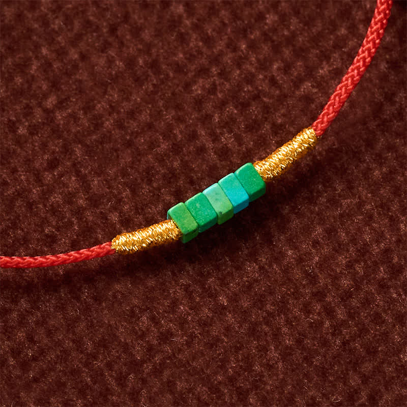 EverestArtStudios Ultra-fine Turquoise Square Beads Protection Red Rope Bracelet