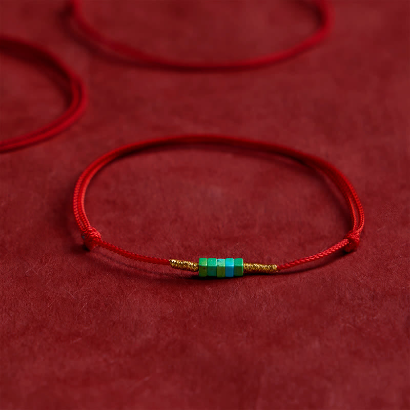 EverestArtStudios Ultra-fine Turquoise Square Beads Protection Red Rope Bracelet
