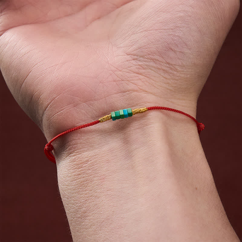 EverestArtStudios Ultra-fine Turquoise Square Beads Protection Red Rope Bracelet