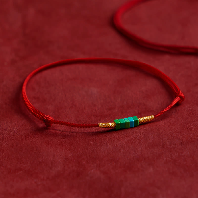 Buddha Stones Ultra-fine Turquoise Square Beads Protection Red Rope Bracelet