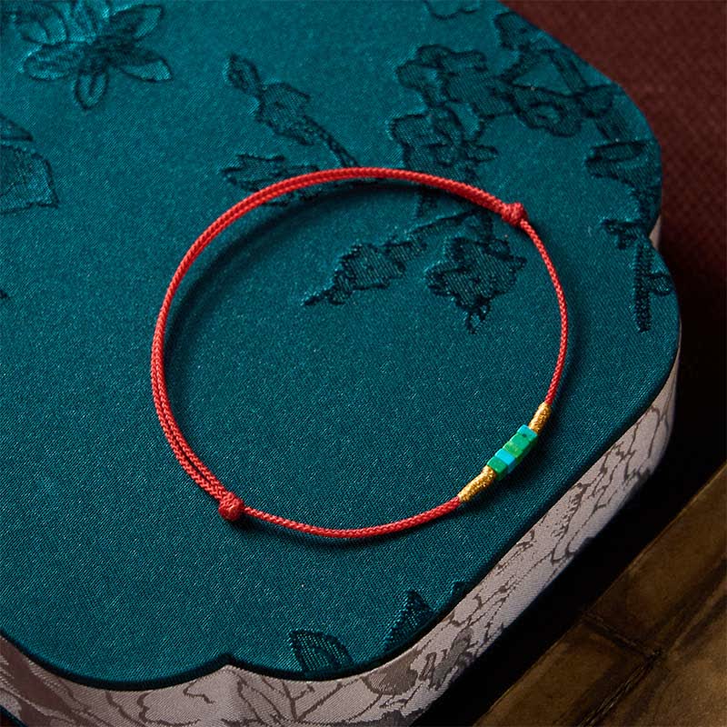 EverestArtStudios Ultra-fine Turquoise Square Beads Protection Red Rope Bracelet