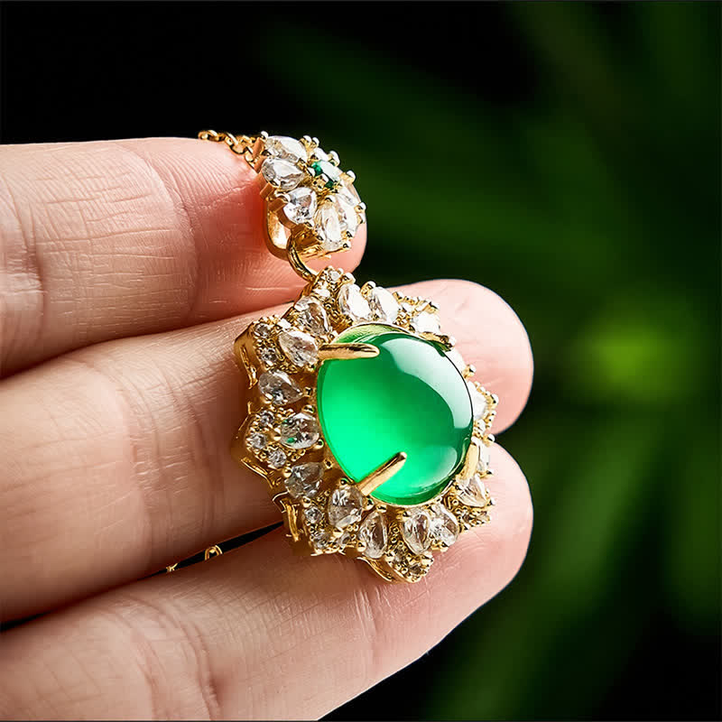EverestArtstudios Round Green Jade Abundance Pendant Necklace