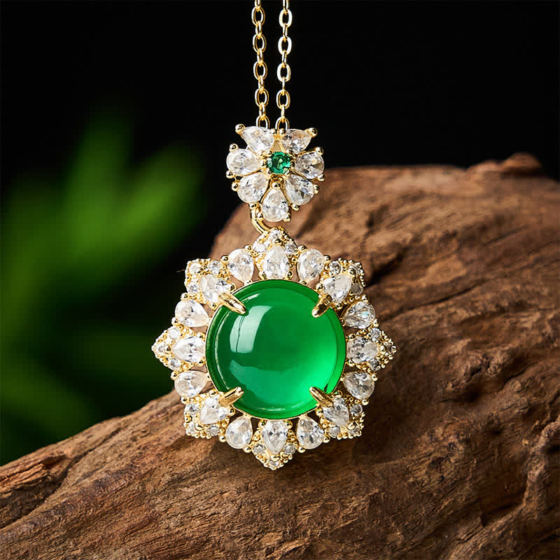 EverestArtstudios Round Green Jade Abundance Pendant Necklace