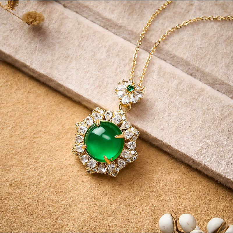 EverestArtstudios Round Green Jade Abundance Pendant Necklace
