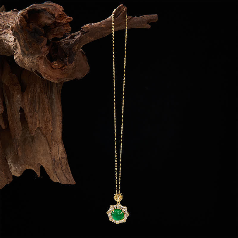 EverestArtstudios Round Green Jade Abundance Pendant Necklace