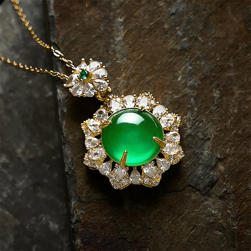 EverestArtstudios Round Green Jade Abundance Pendant Necklace