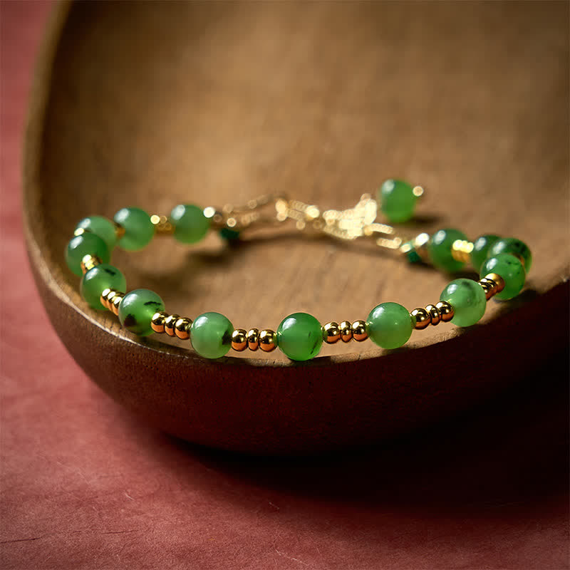 EverestArtstudios Natural Cyan Jade Beads Prosperity Bracelet