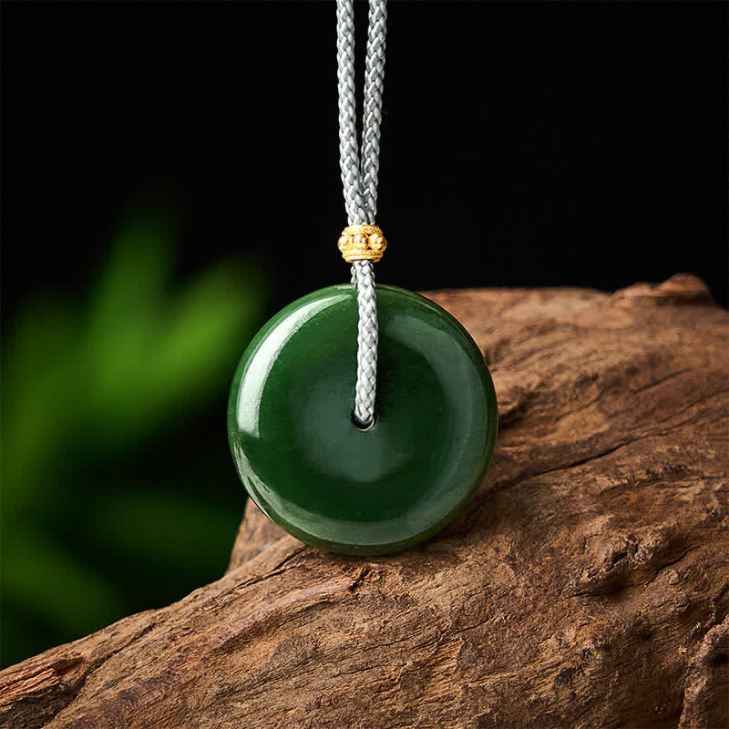 EverestArtstudios Natural Cyan Jade Peace Buckle Abundance Pendant Rope Necklace