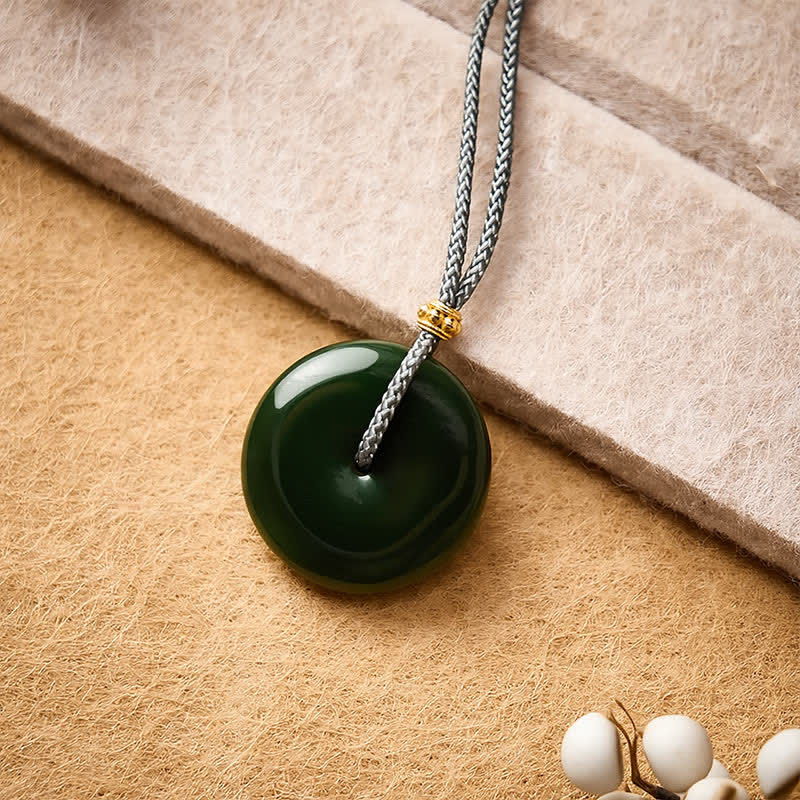 EverestArtstudios Natural Cyan Jade Peace Buckle Abundance Pendant Rope Necklace