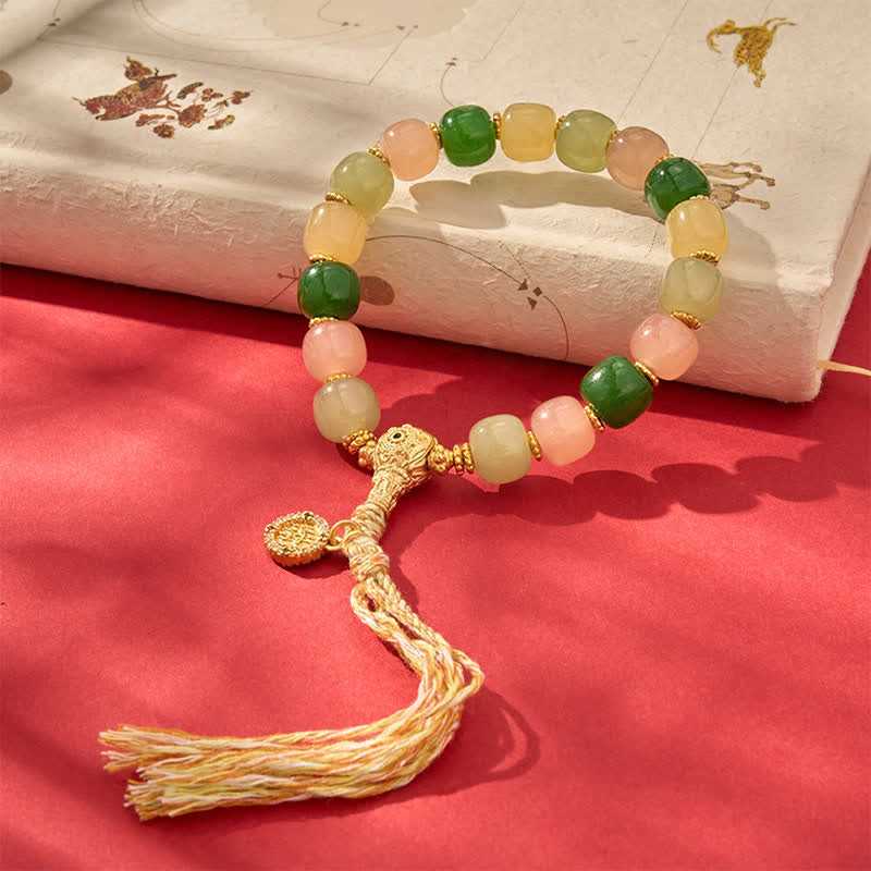 EverestArtstudios Cyan Jade Quartzite Jade Harmony Rounded Rectangle Bead Bracelet