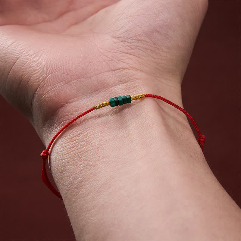 Buddha Stones Natural Ultra-fine Malachite Beads Luck Protection Braided Red Rope Bracelet