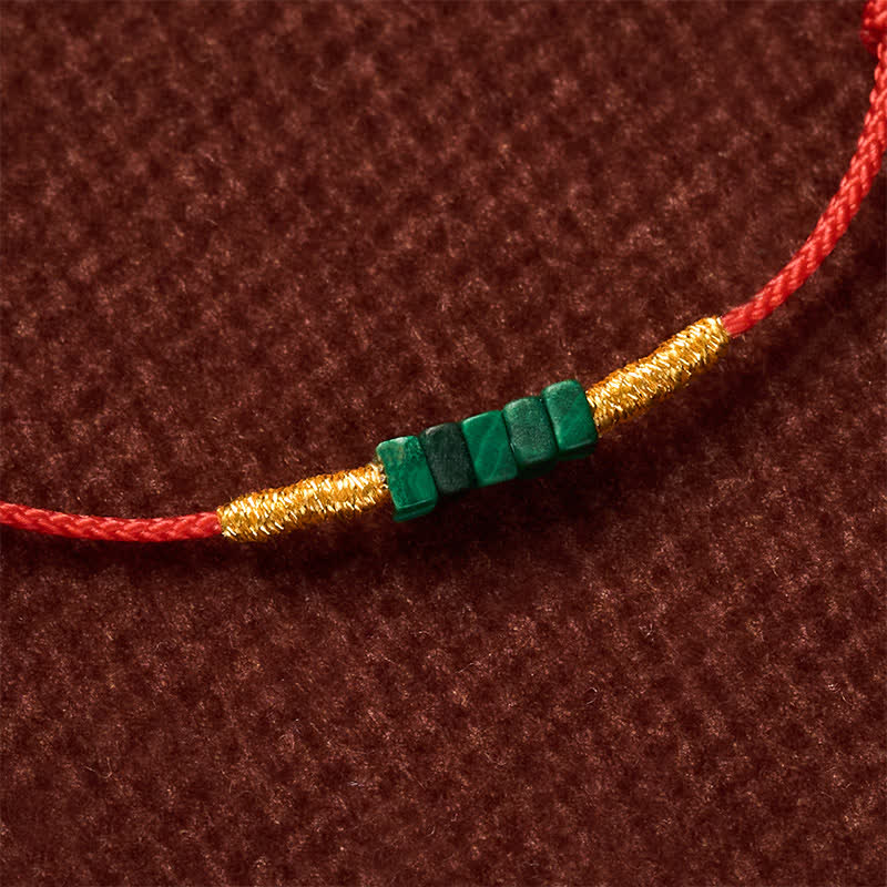 Buddha Stones Natural Ultra-fine Malachite Beads Luck Protection Braided Red Rope Bracelet