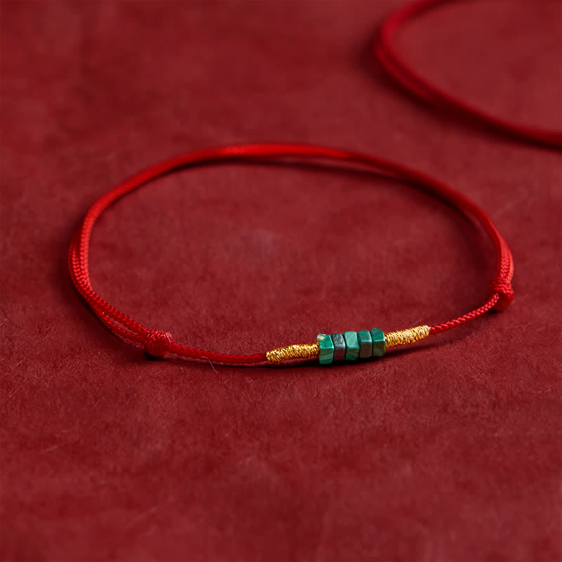 Buddha Stones Natural Ultra-fine Malachite Beads Luck Protection Braided Red Rope Bracelet