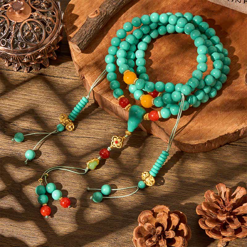 EverestArtStudios Turquoise Tibetan Round 108 Beads Strength Mala