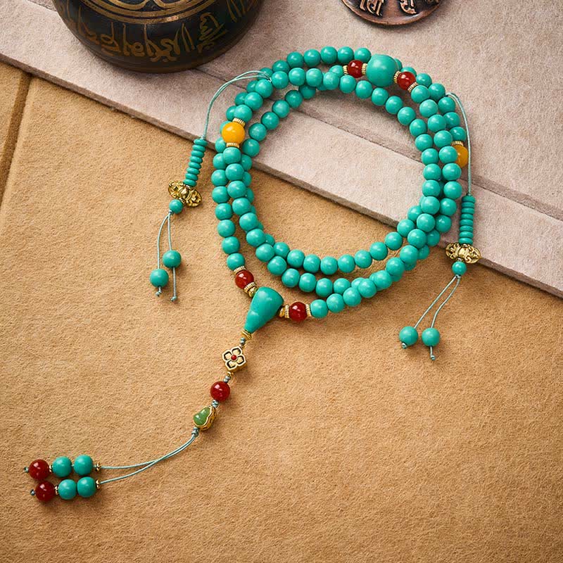 EverestArtStudios Turquoise Tibetan Round 108 Beads Strength Mala