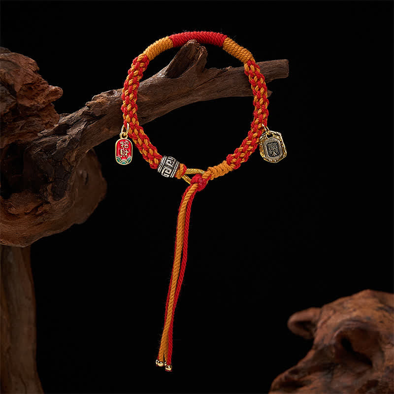 Buddha Stones Tibetan Zakiram Protection Red Orange Multicolor Braided Rope Bracelet